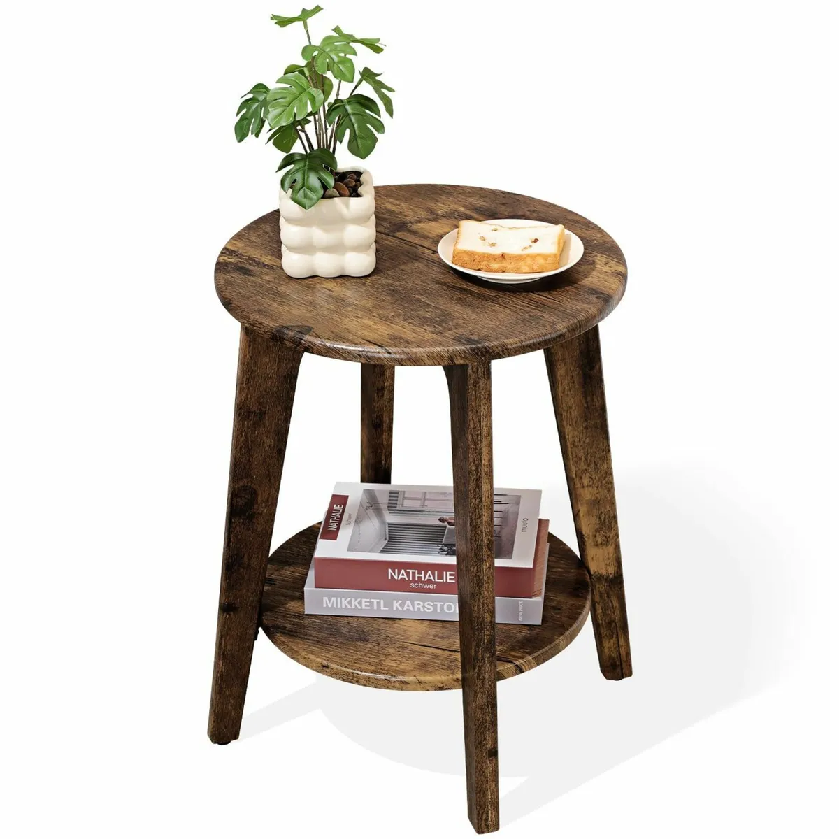 Small Round Side Table Wooden End with Lower - Image 1
