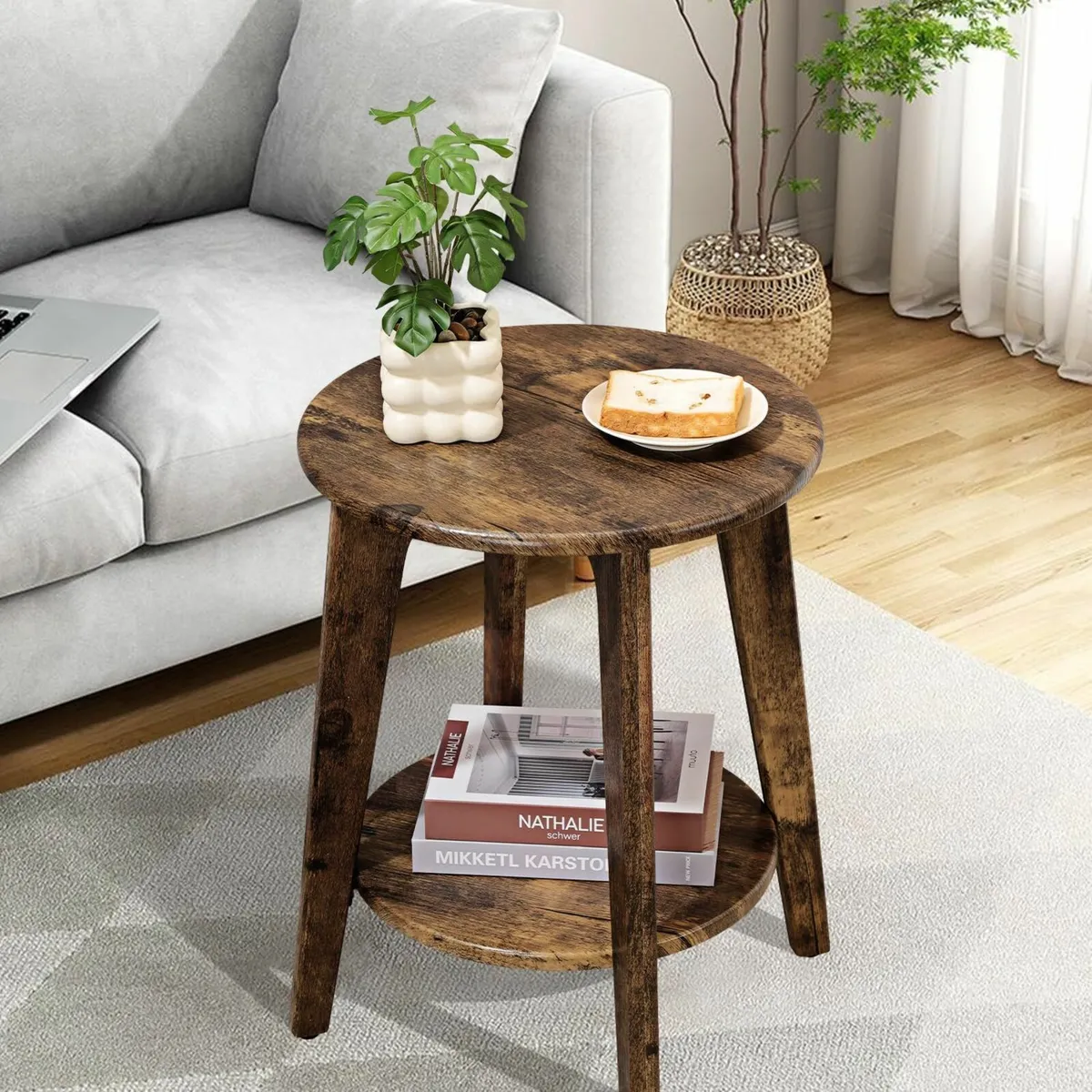 Small Round Side Table Wooden End with Lower - Image 2