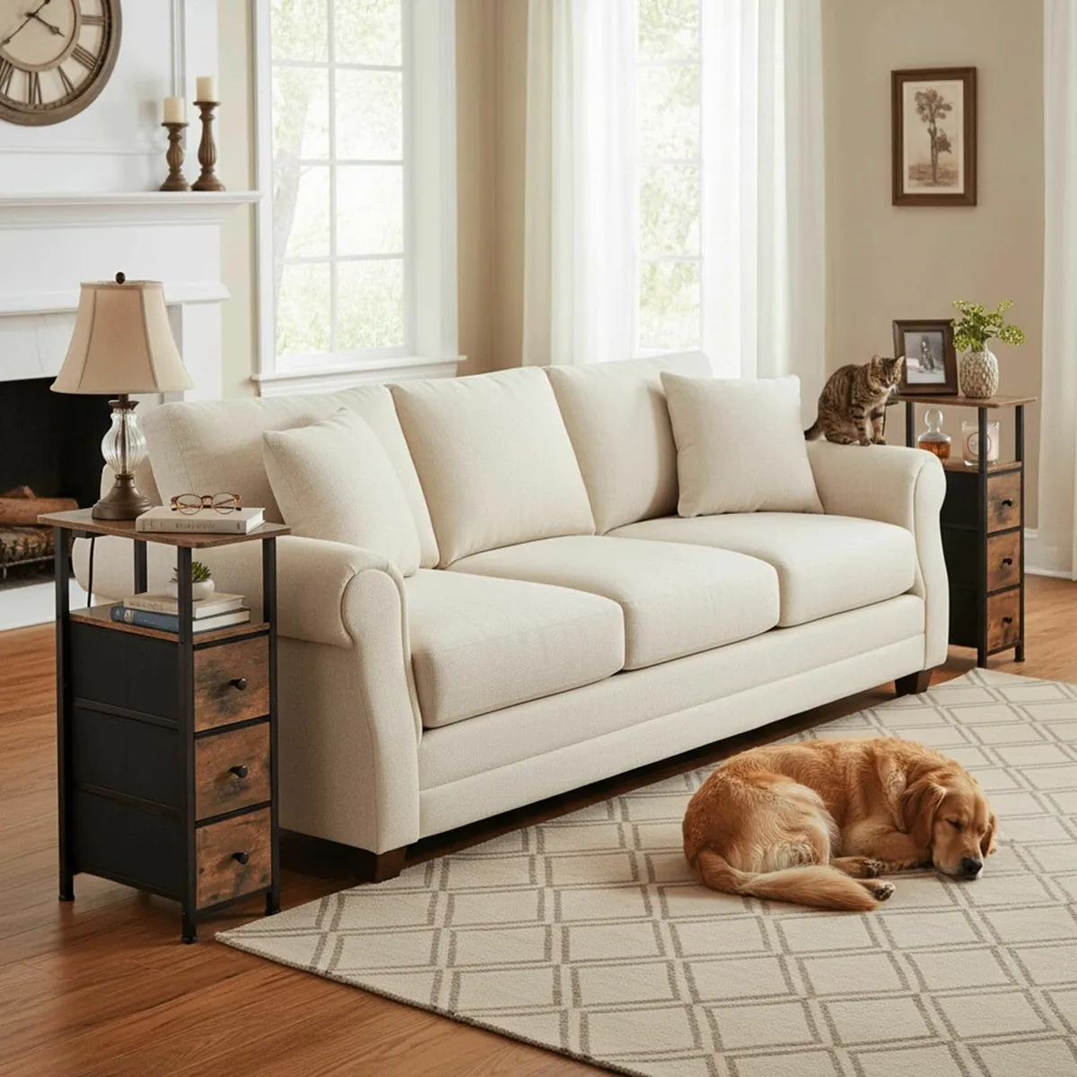 Slim Bedside Table Set of 2 with Charging Station - Image 2