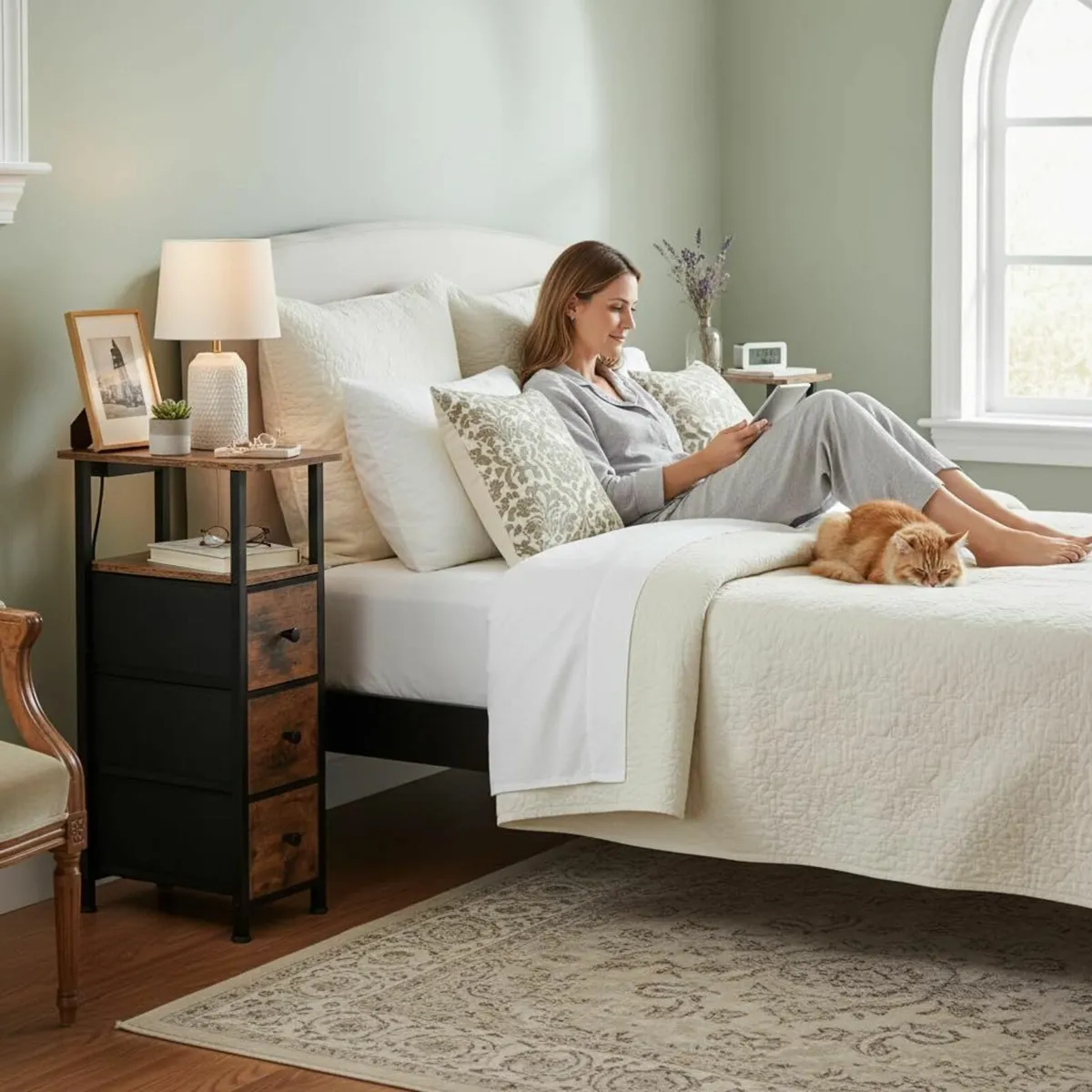 Slim Bedside Table Set of 2 with Charging Station - Image 4