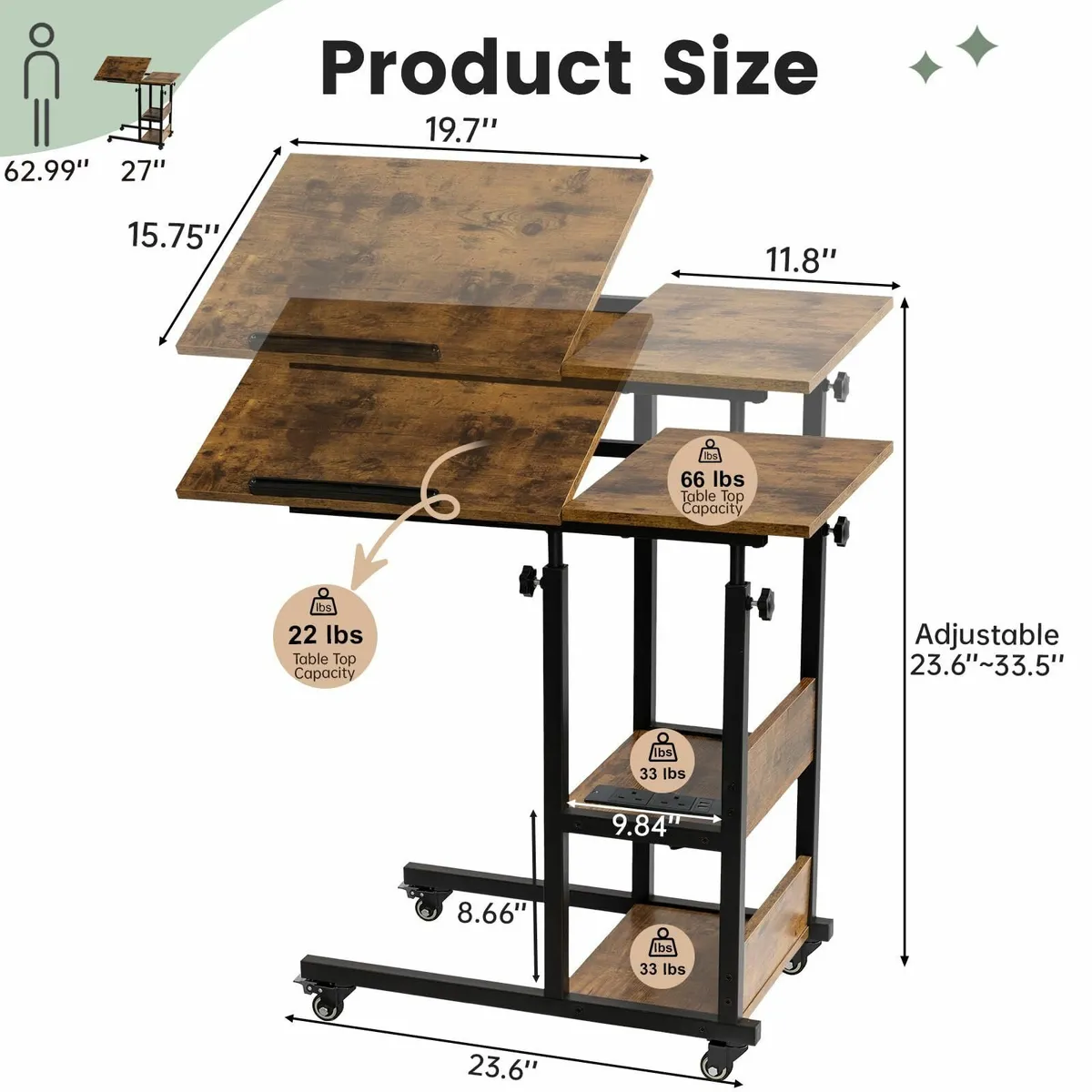 c shaped side table sofa with Charging Station - Image 2