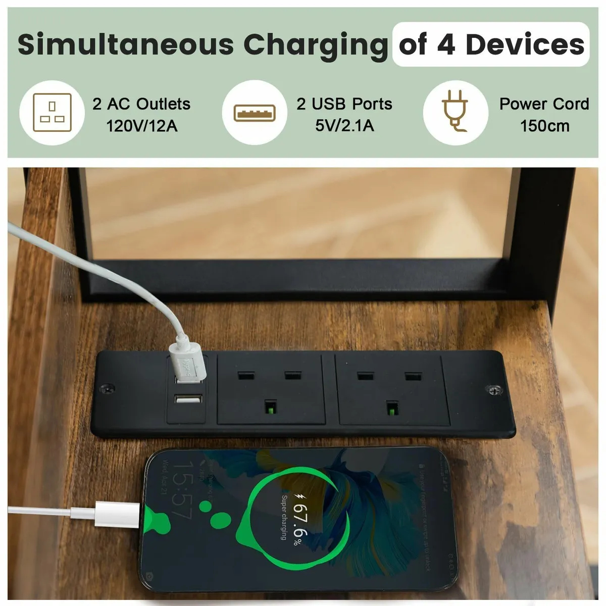 c shaped side table sofa with Charging Station - Image 4