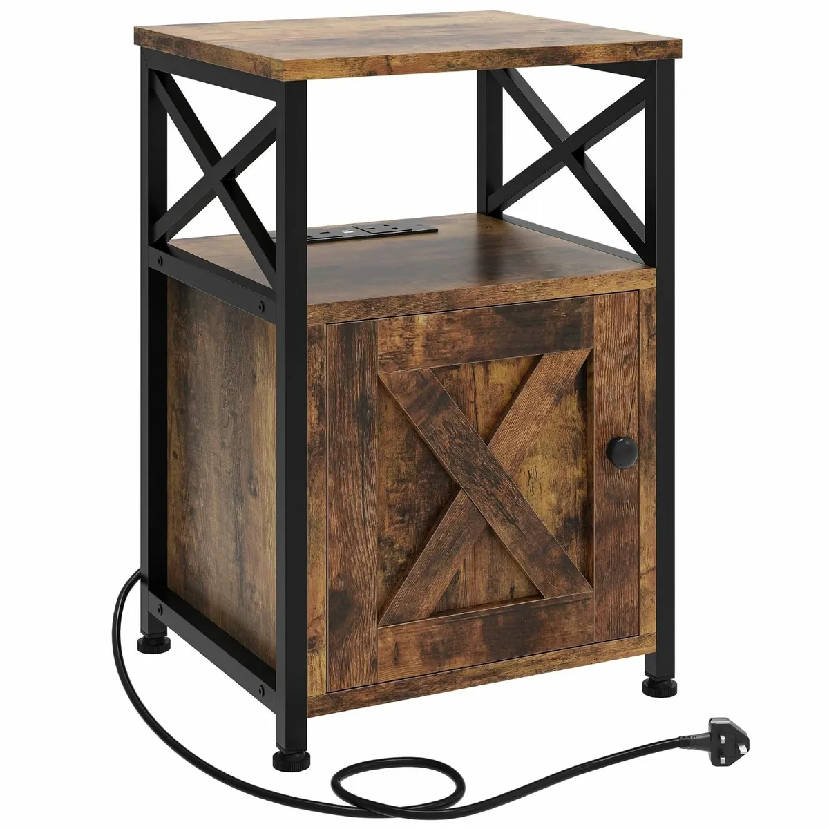 Side Table Bedside with Storage Cabinet X-Shaped - Image 1