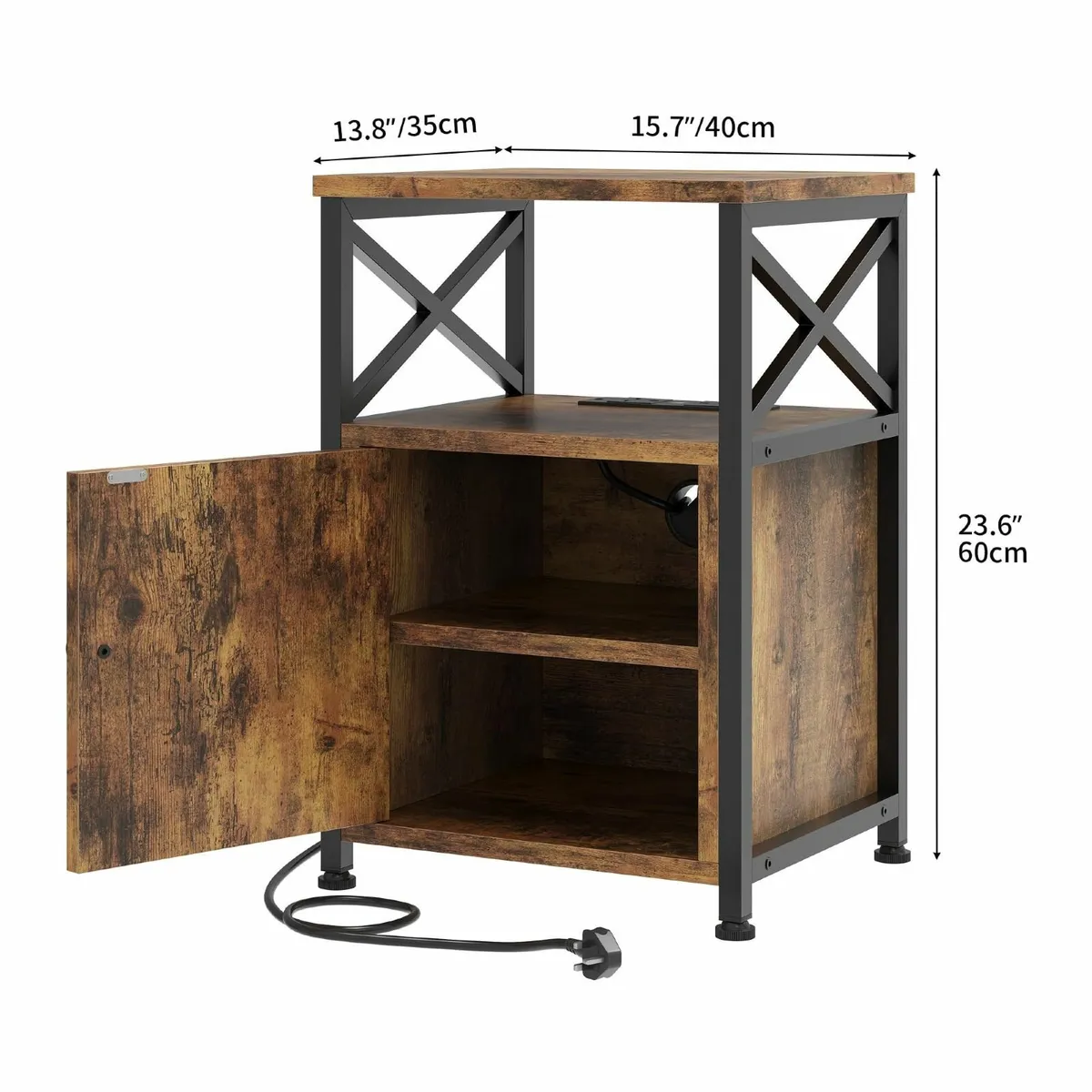 Side Table Bedside with Storage Cabinet X-Shaped - Image 3