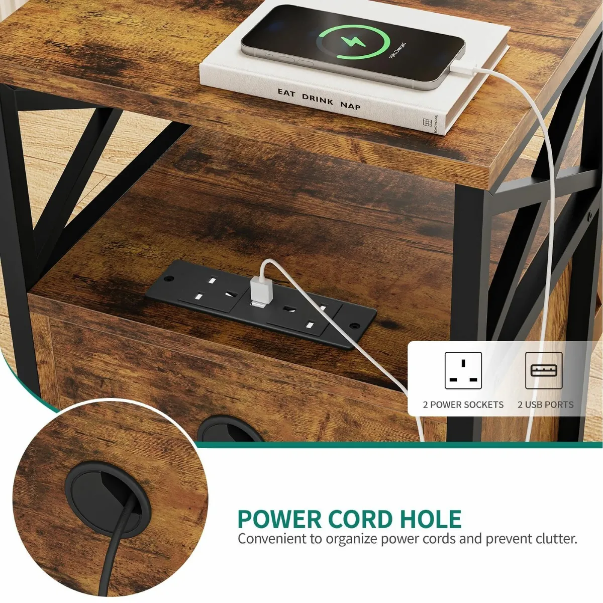 Side Table Bedside with Storage Cabinet X-Shaped - Image 4