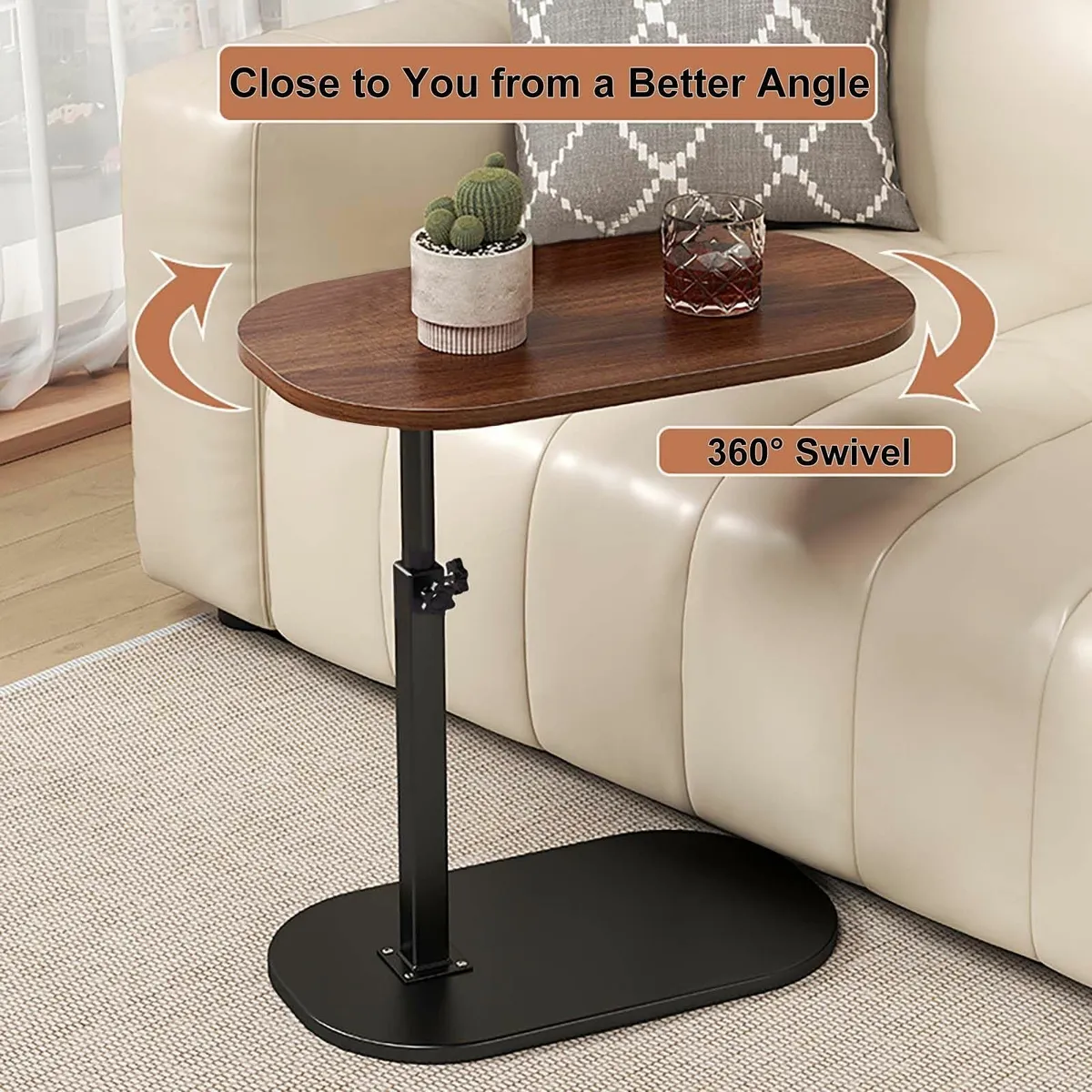 Lifting Side Table 360degrees Swivel C Shaped End - Image 3
