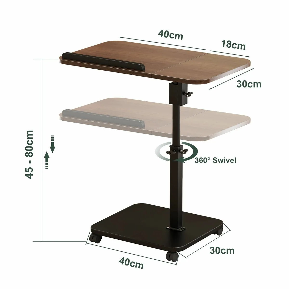 Adjustable Height C Shaped End Table with Wheels - Image 2