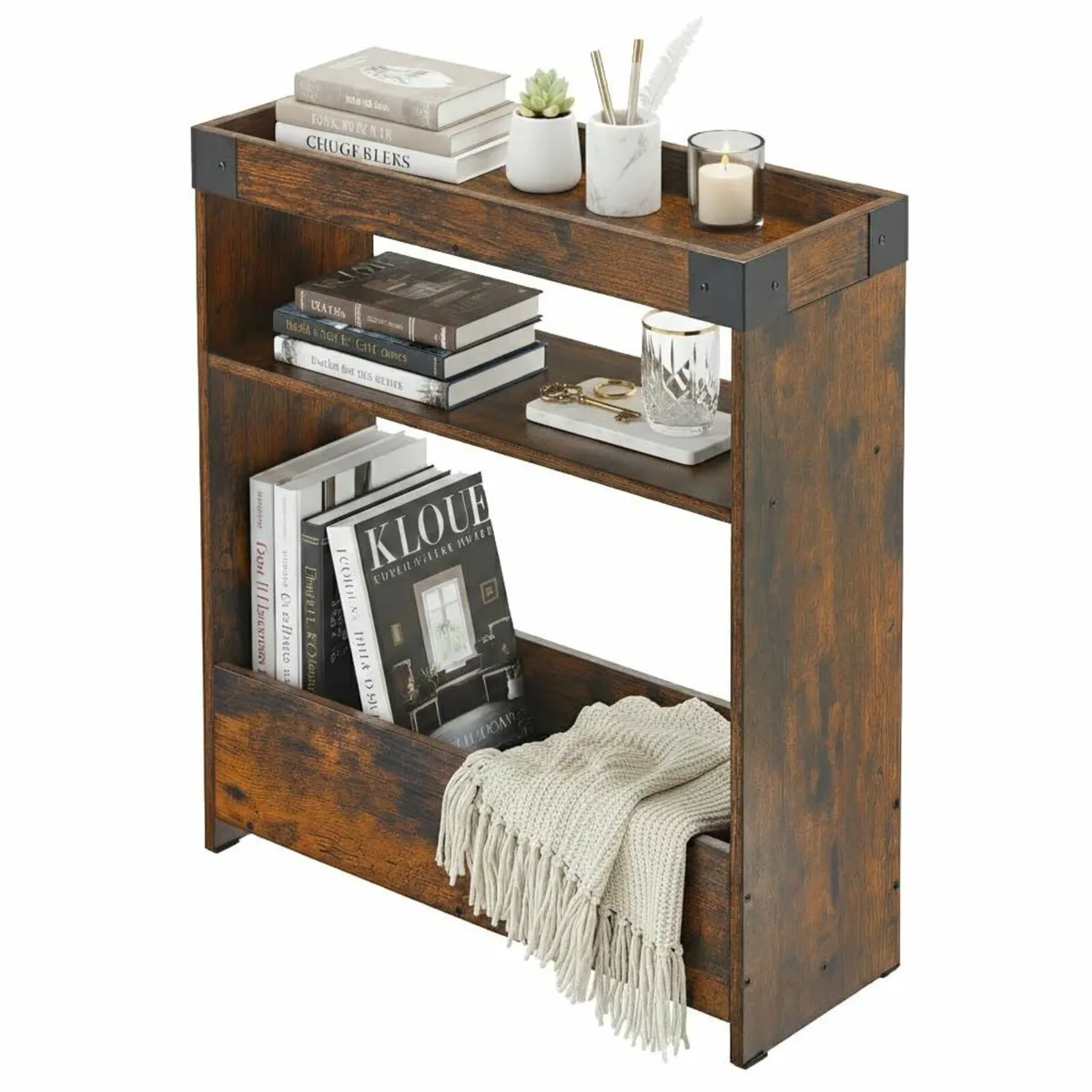 Farmhouse Narrow Side Table with Magazine Rack - Image 1