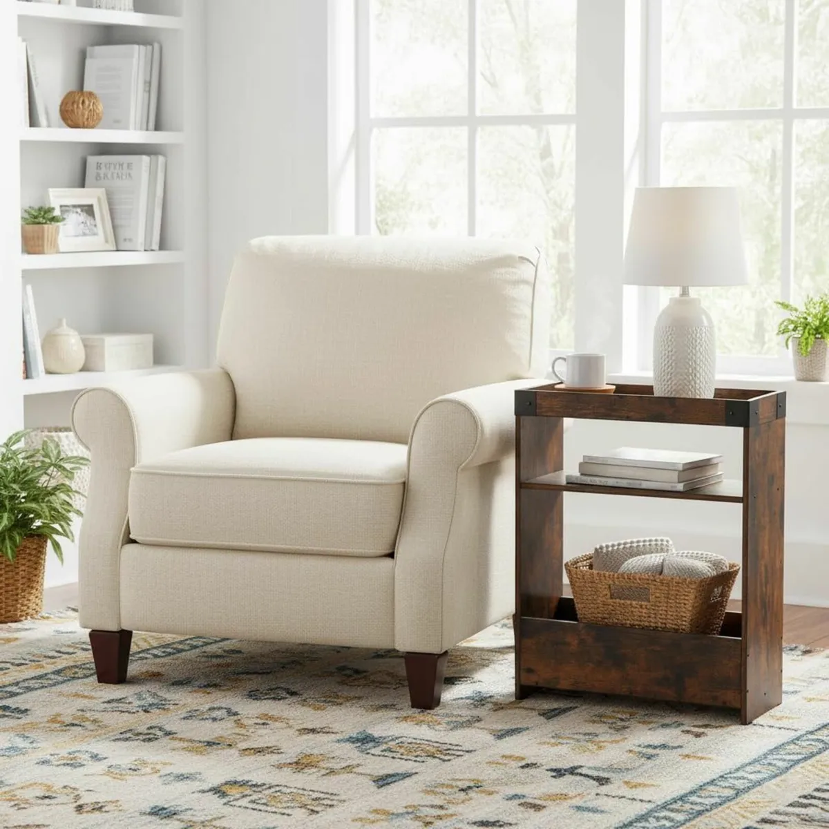 Farmhouse Narrow Side Table with Magazine Rack - Image 2