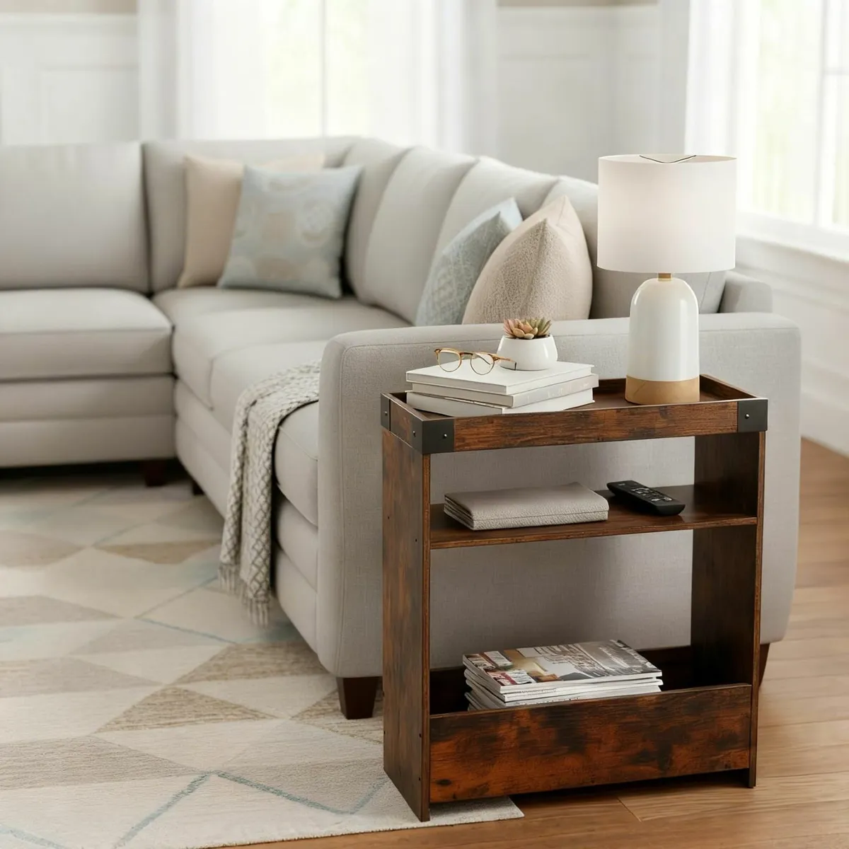 Farmhouse Narrow Side Table with Magazine Rack - Image 4