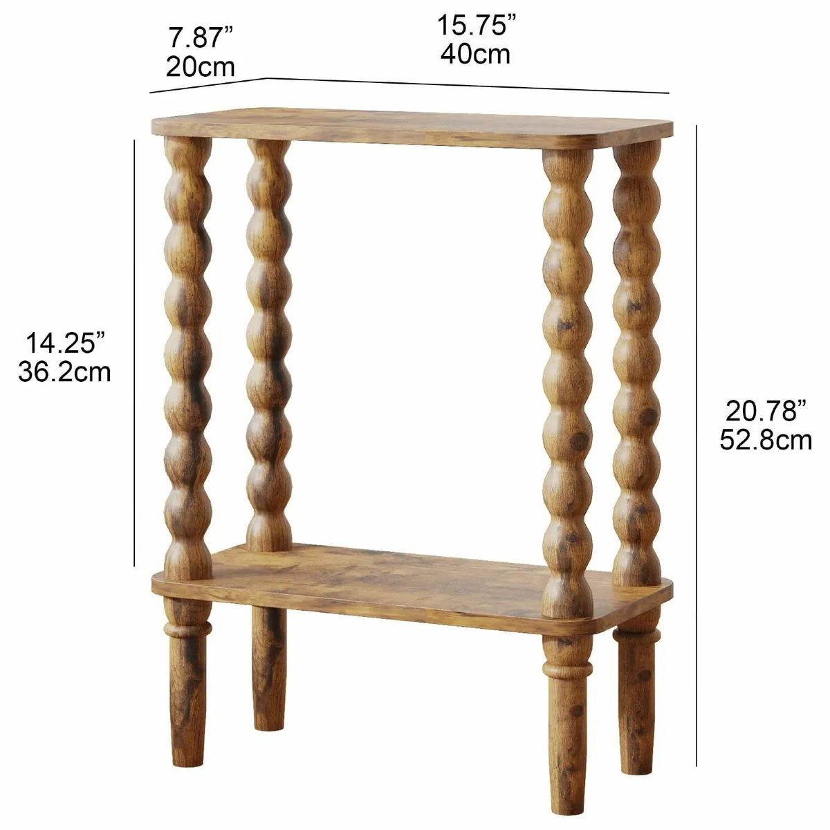 2-Tier Wooden Side Table Narrow Nightstand with - Image 2