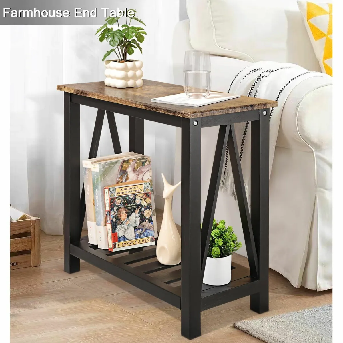 Narrow End table Rectangular Side Tables with - Image 2