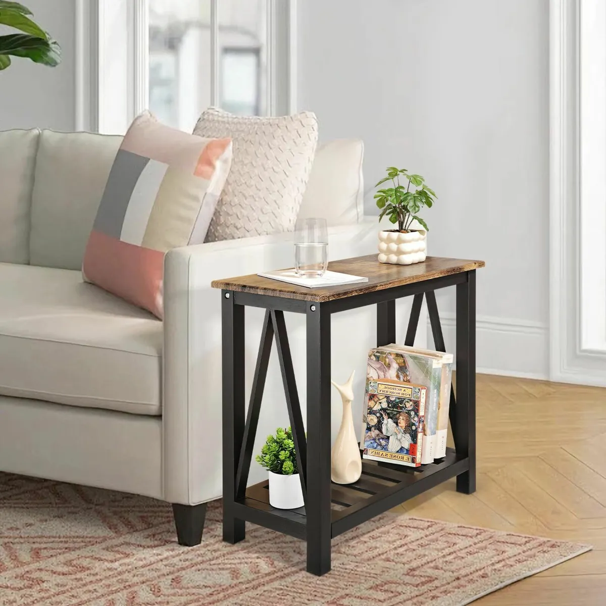 Narrow End table Rectangular Side Tables with - Image 4