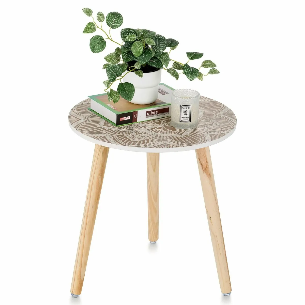 Small Round Side Table: Boho Floral End Tables - Image 1