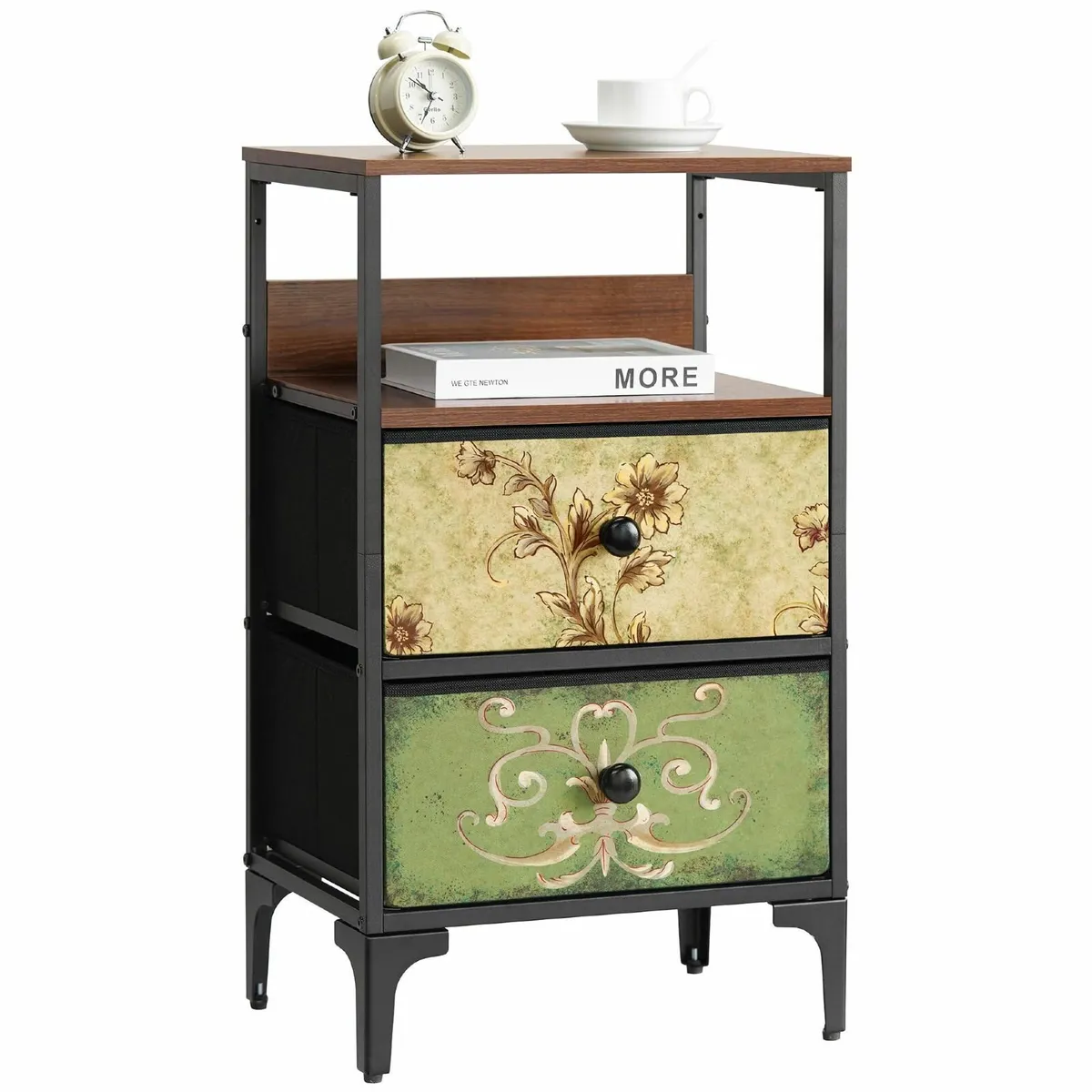 Bedside Table with 2 Drawers Fabric Bedroom - Image 1
