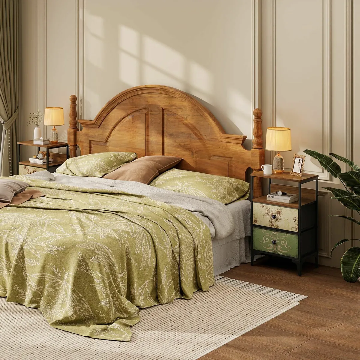 Bedside Table with 2 Drawers Fabric Bedroom - Image 2