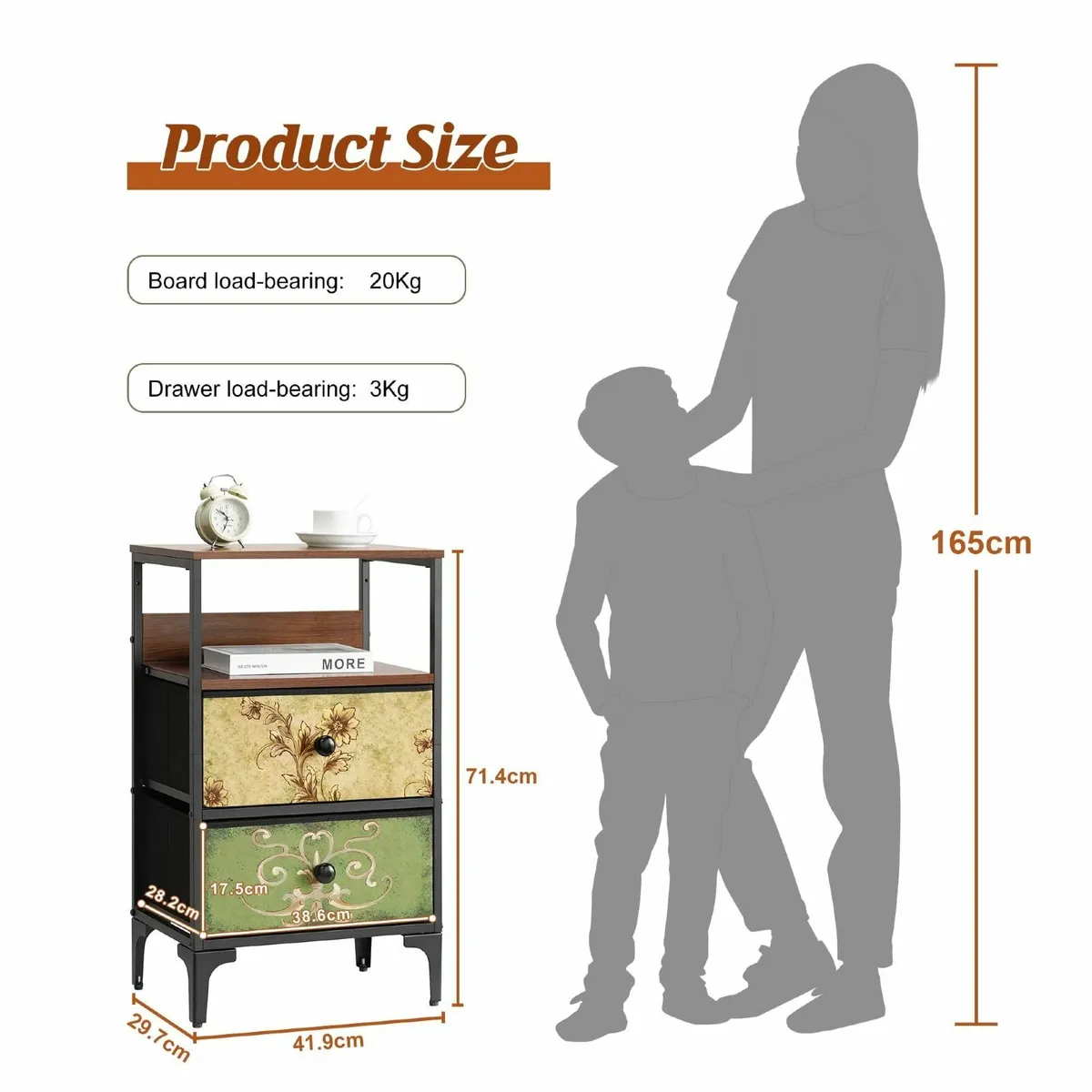 Bedside Table with 2 Drawers Fabric Bedroom - Image 3