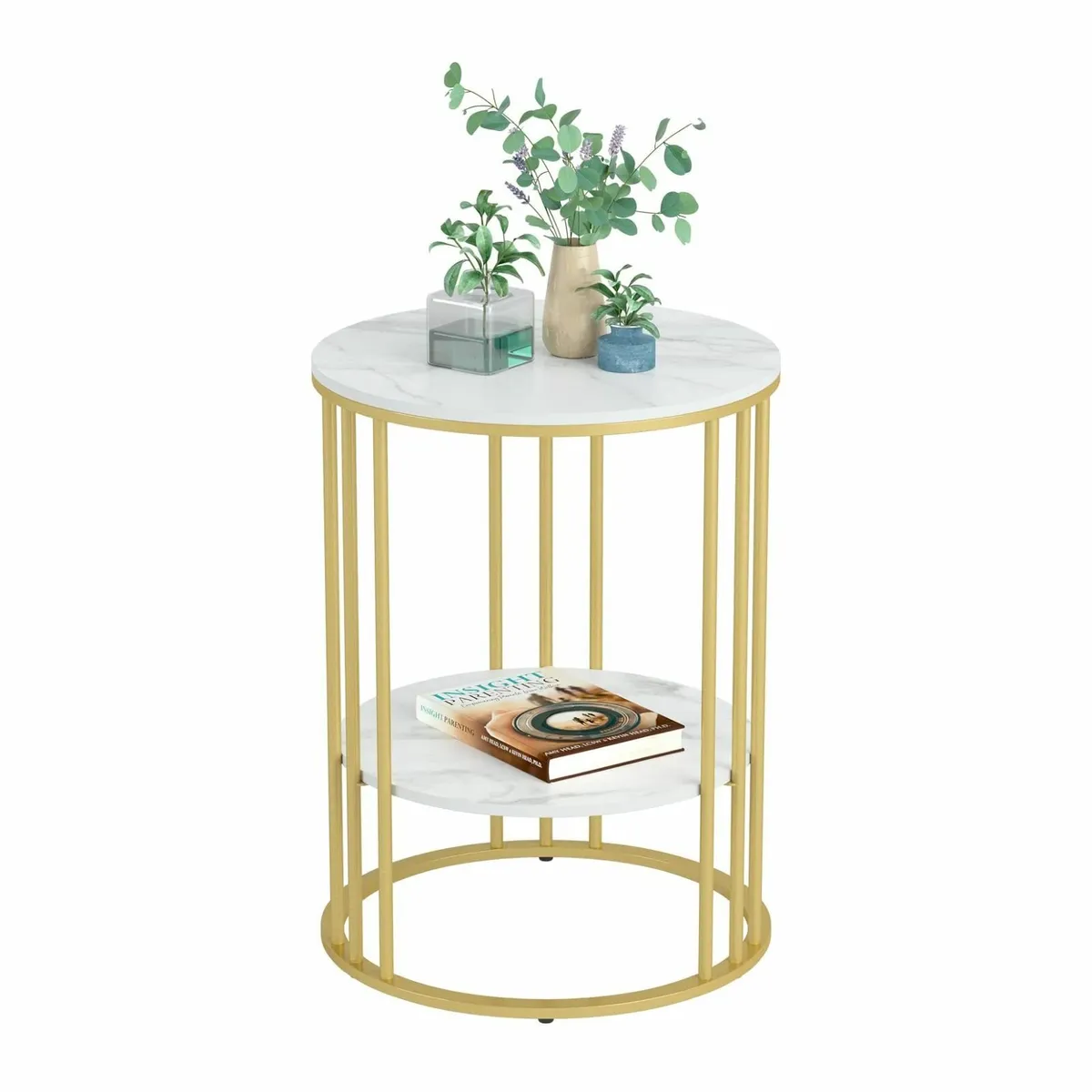 Marble Top Side Table Gold: Small Circle End - Image 1