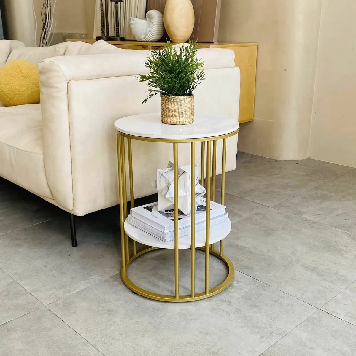 Marble Top Side Table Gold: Small Circle End - Image 2