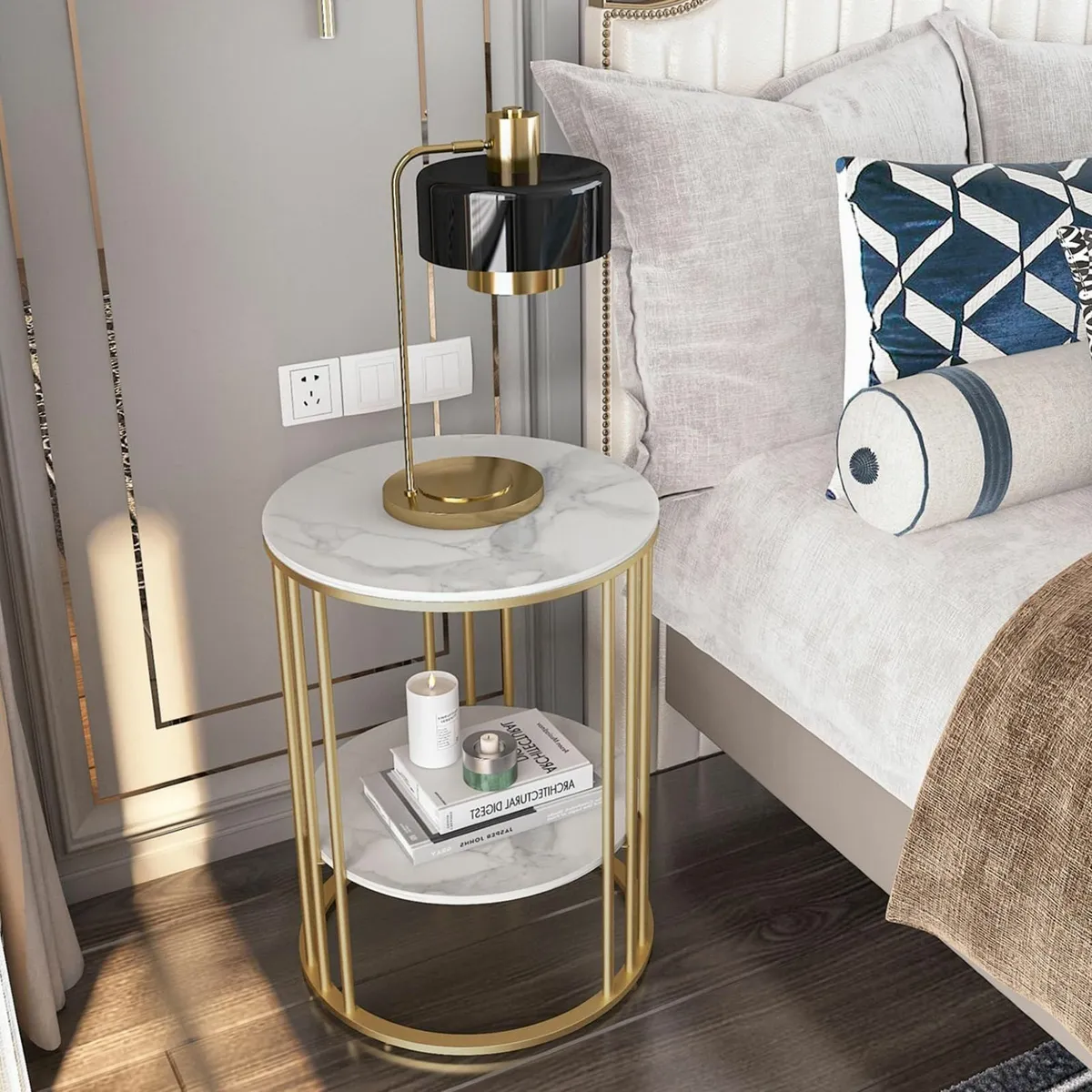 Marble Top Side Table Gold: Small Circle End - Image 4