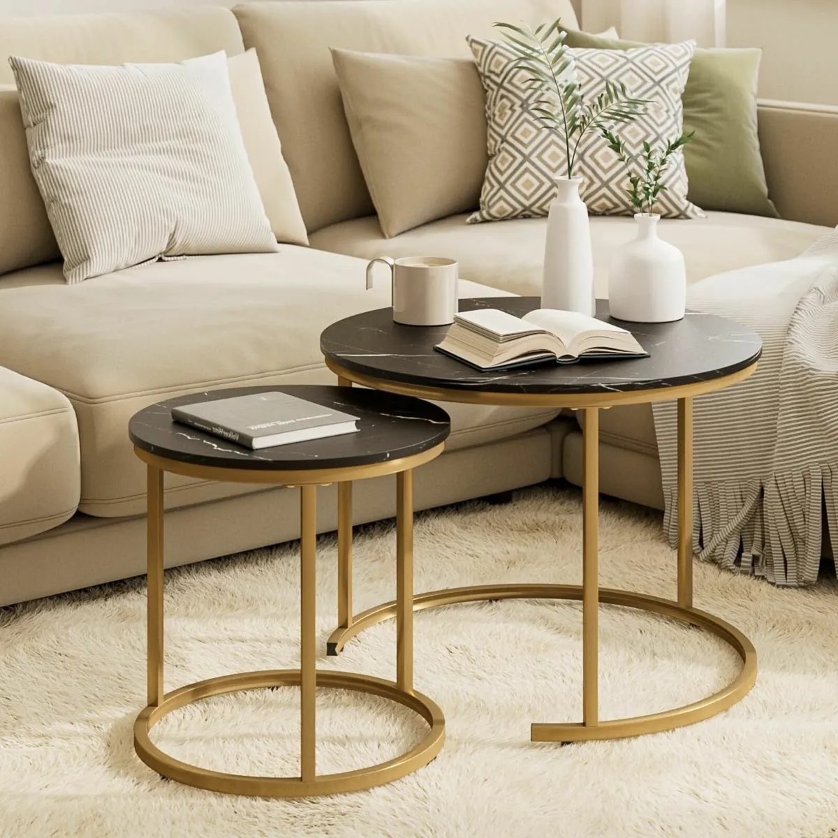 Round Coffee Tables Removable Set of 2 End Table - Image 1