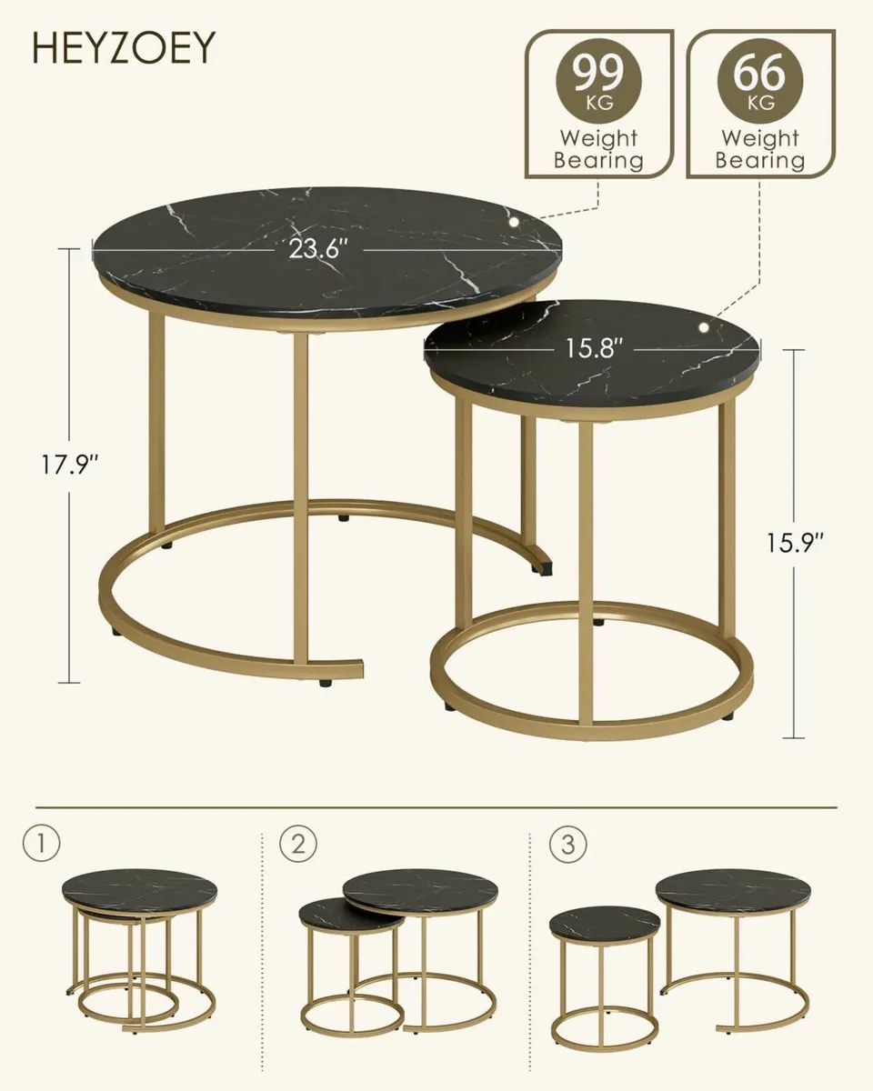 Round Coffee Tables Removable Set of 2 End Table - Image 2