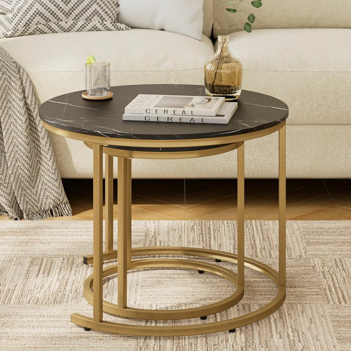 Round Coffee Tables Removable Set of 2 End Table - Image 3