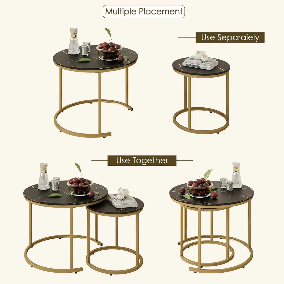Round Coffee Tables Removable Set of 2 End Table - Image 4