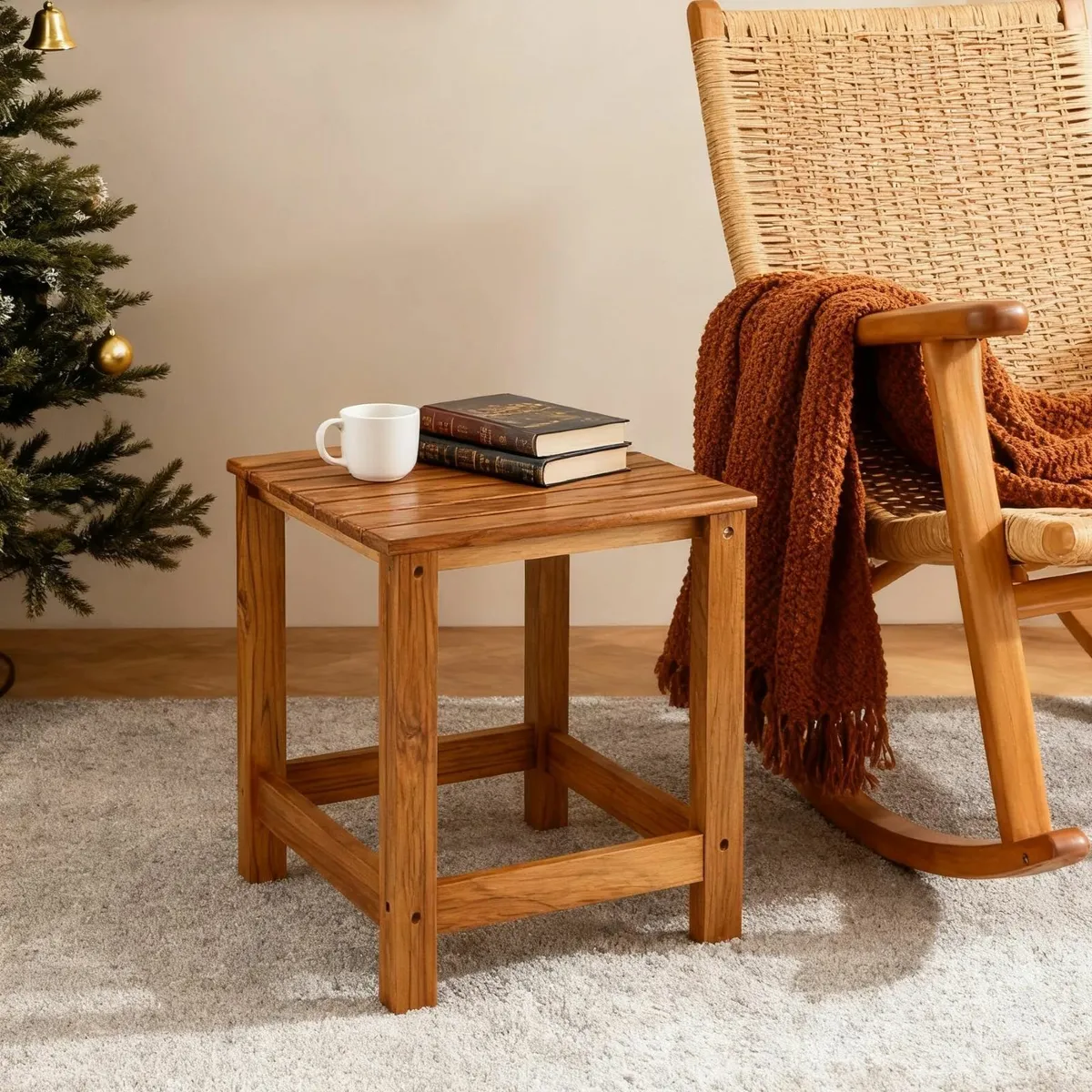 Teak Outdoor Side Table for Patio Pool Coffee - Image 2