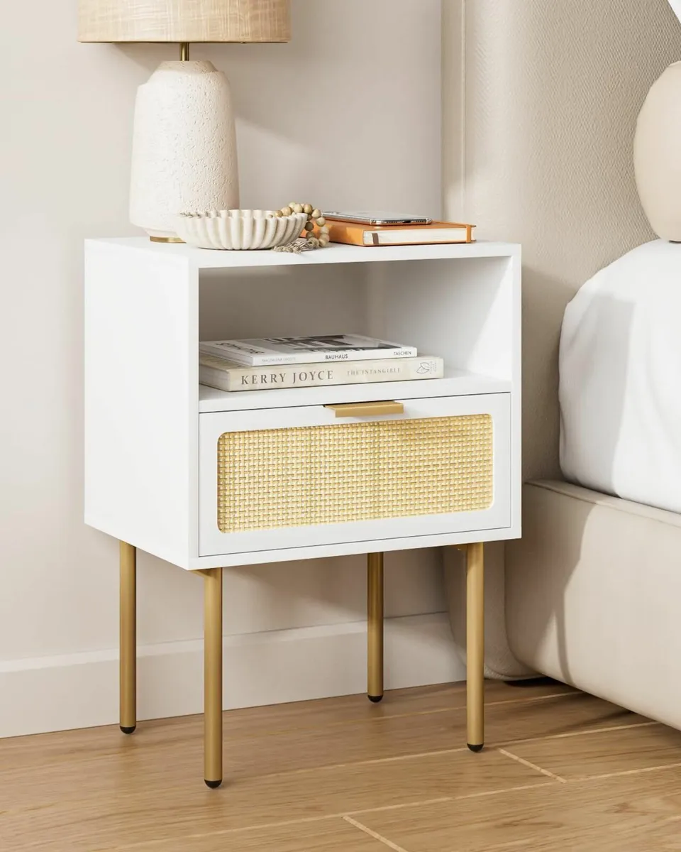 Bedside Table Boho Side with 1Drawer and Open - Image 1
