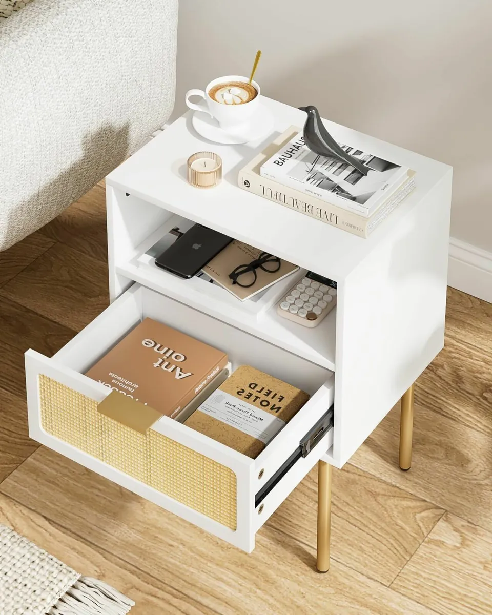 Bedside Table Boho Side with 1Drawer and Open - Image 3