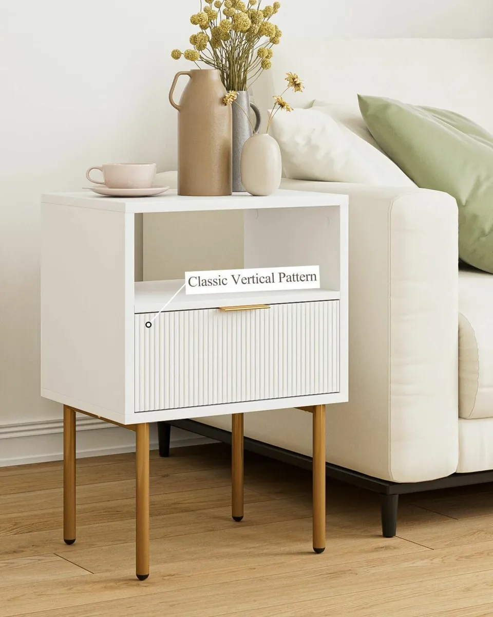 Bedside Table Small Cabinet with Drawer and - Image 2