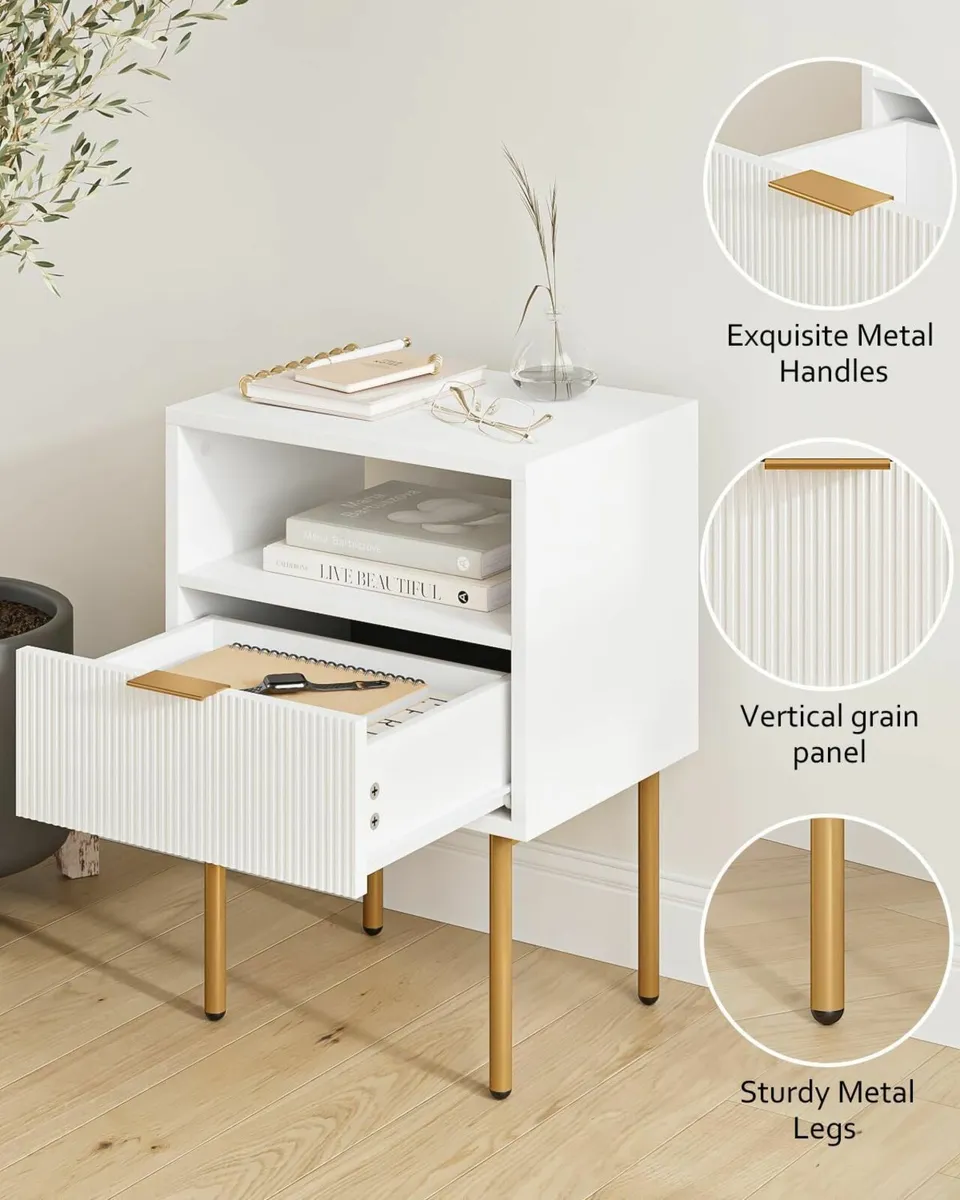 Bedside Table Small Cabinet with Drawer and - Image 3