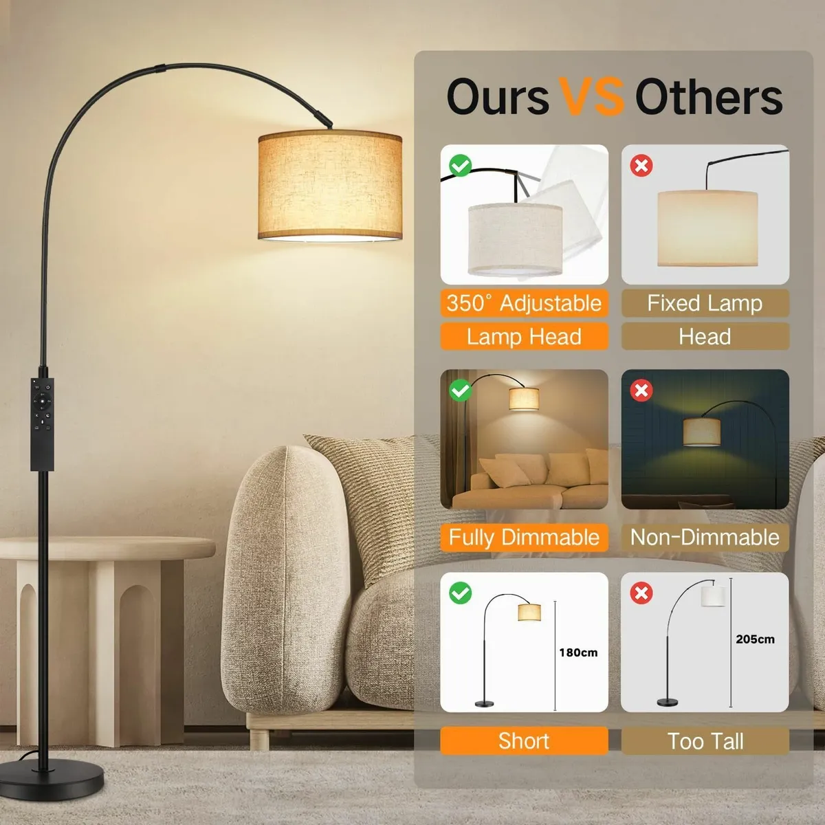 Arc Floor Lamp with Remote Control 4 Colour - Image 4