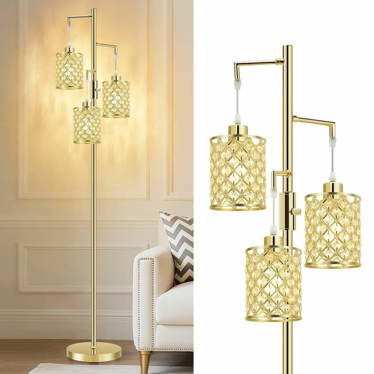 Morden Gold Crystal Floor Lamps for Living Room - Image 1