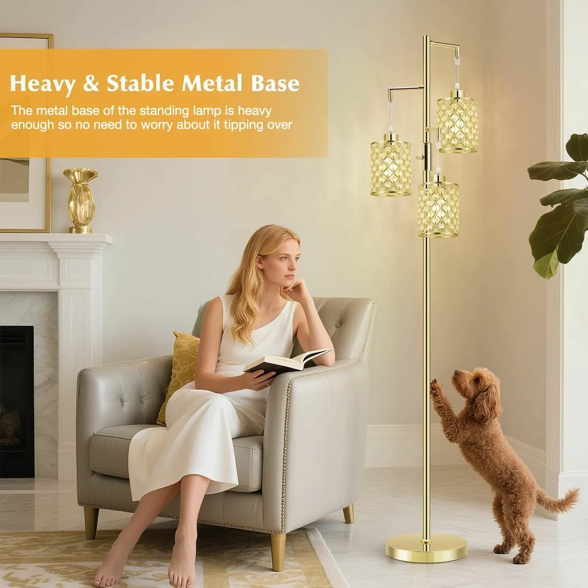 Morden Gold Crystal Floor Lamps for Living Room - Image 3