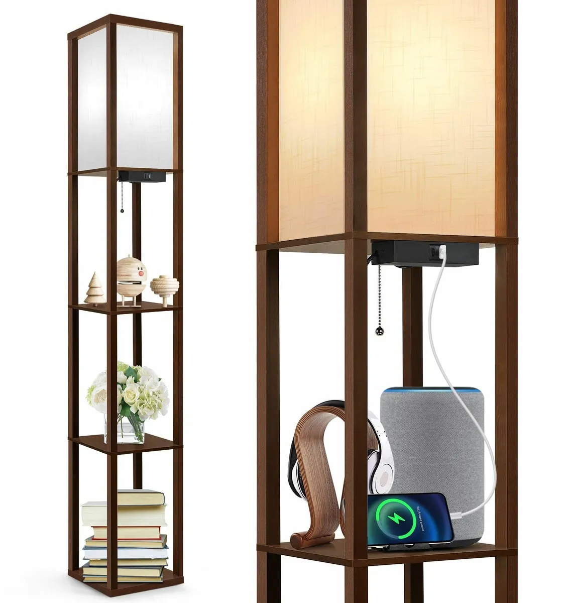 Floor Lamp with Shelves LED Column Modern USB - Image 1