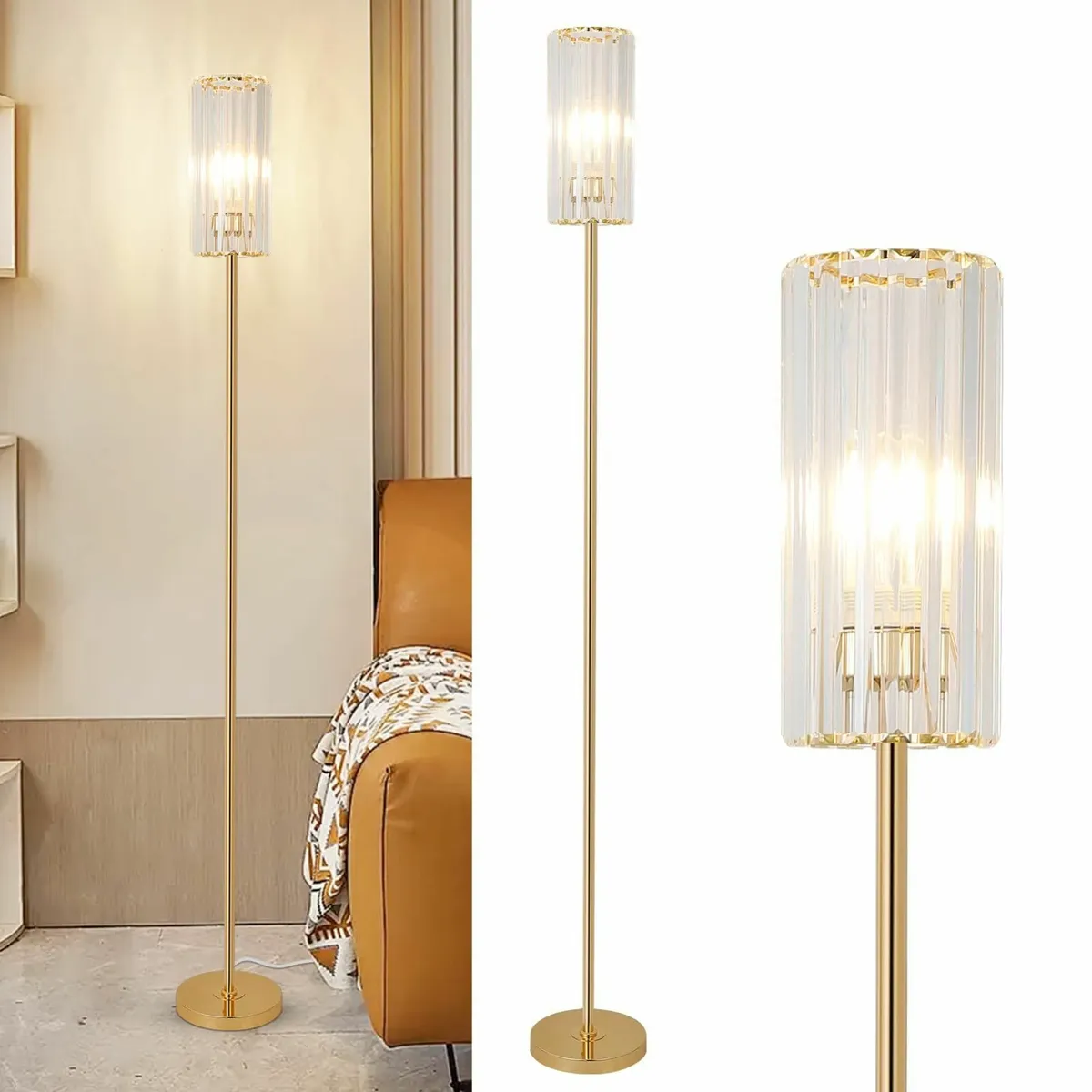 Gold Floor Lamps for Living Room Crystal Standing - Image 1