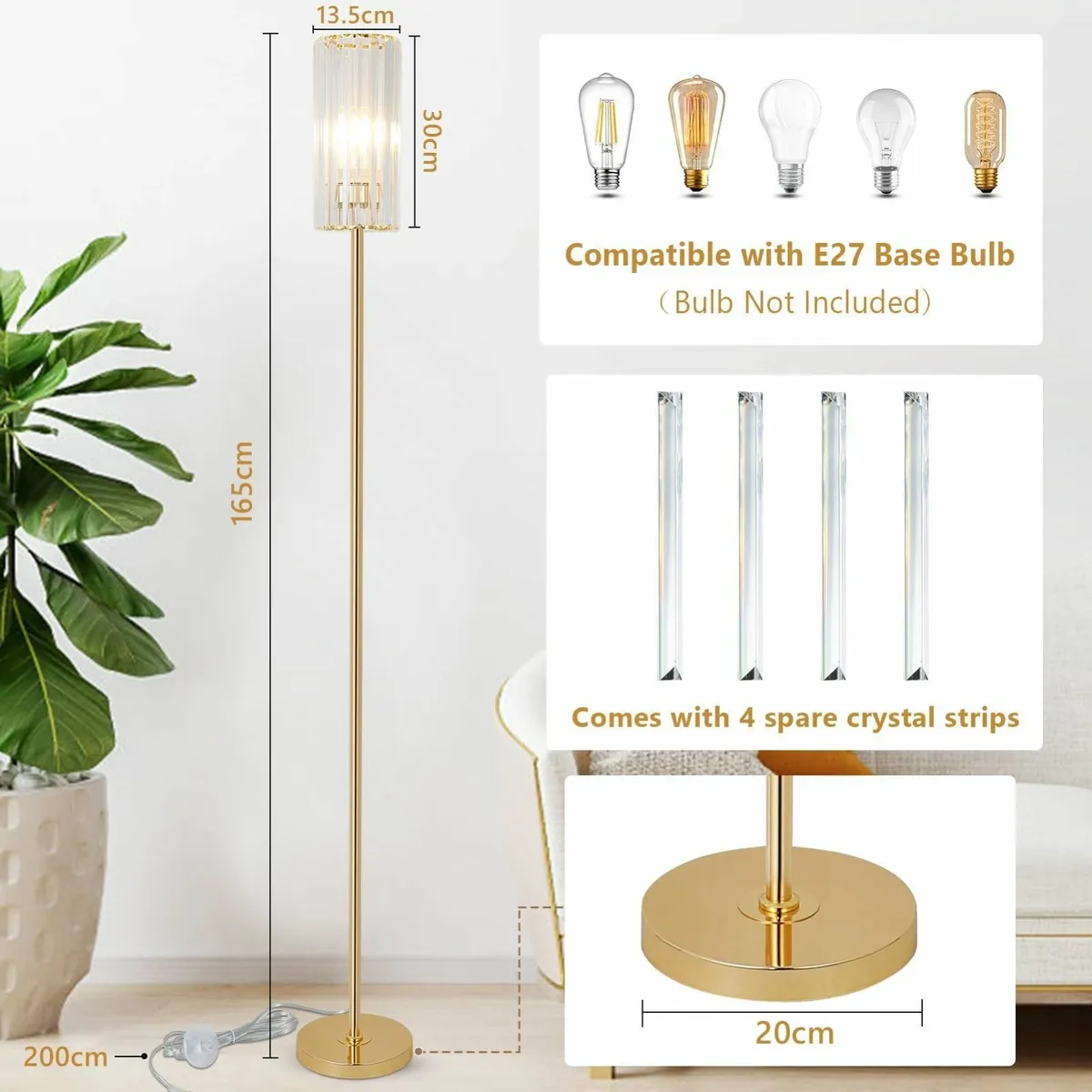 Gold Floor Lamps for Living Room Crystal Standing - Image 4