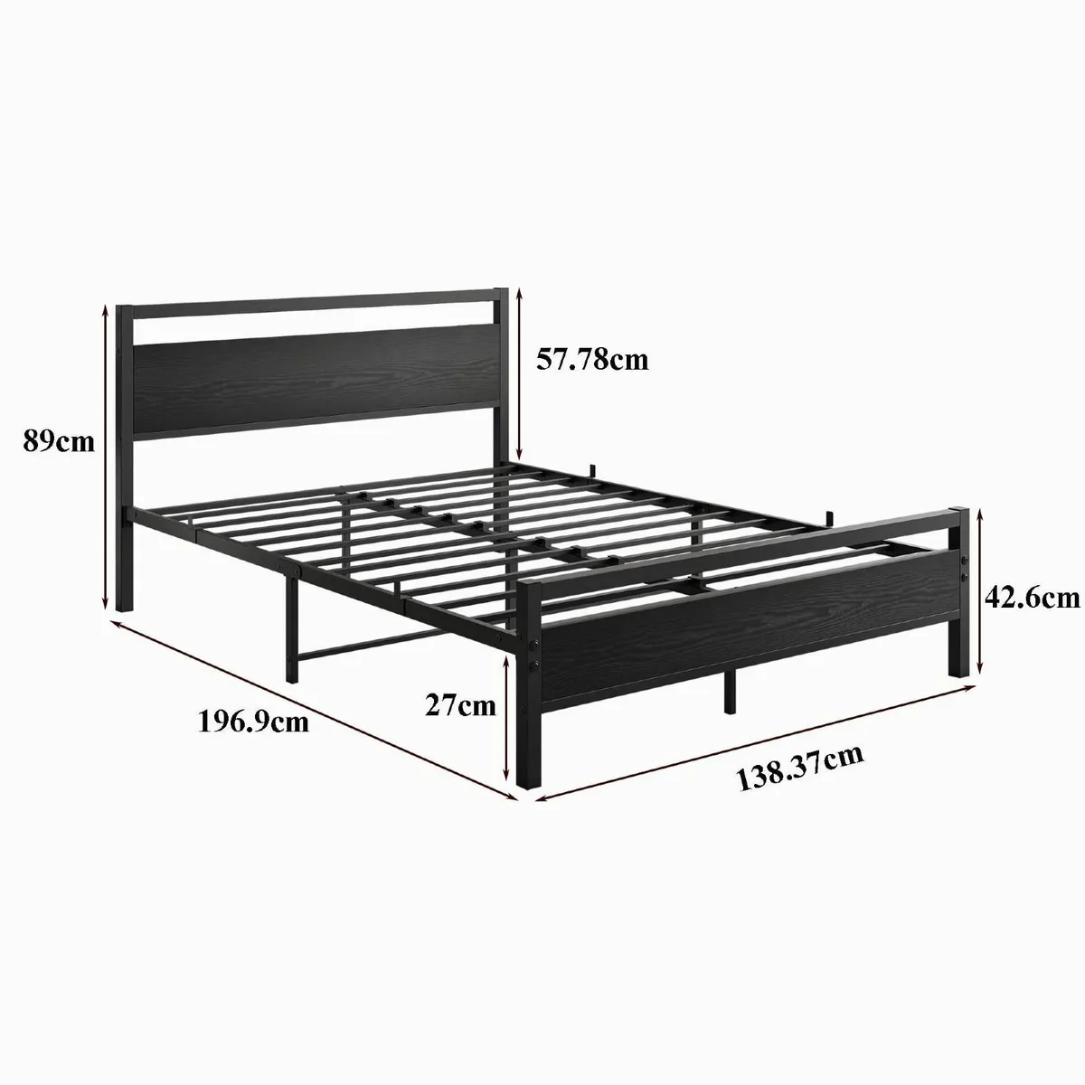4ft6 Double Bed Frames with Wooden Headboard - Image 2