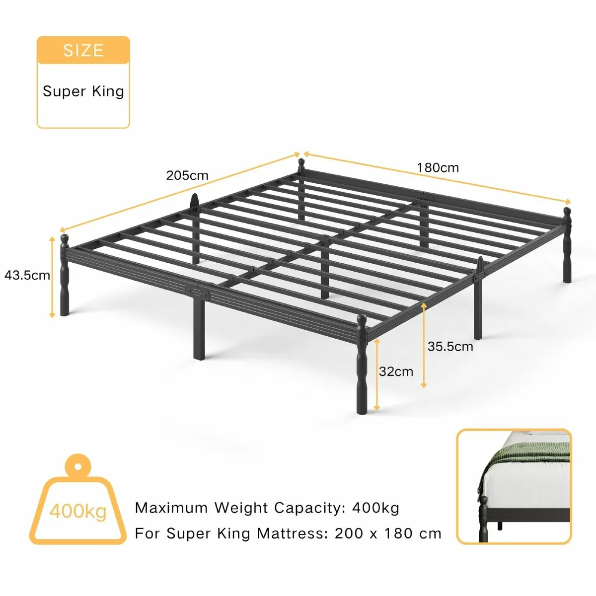 Metal Super King Bed Frame with Underbed Storage - Image 2
