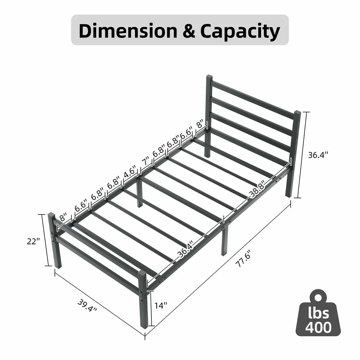 4ft6 Double Bed Frame with Headboard Black Metal - Image 2