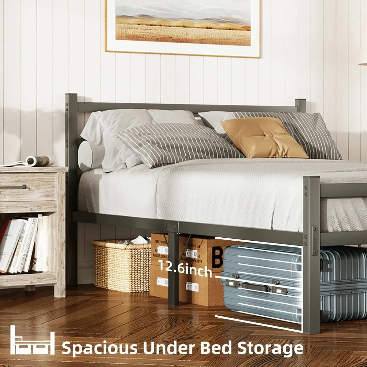 4ft6 Double Bed Frame with Headboard Black Metal - Image 4