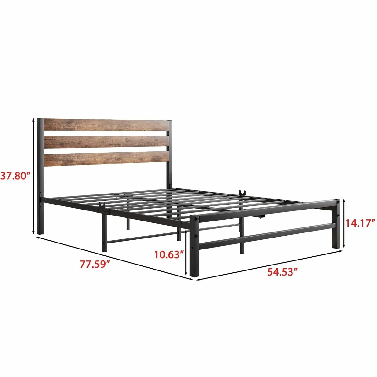 Double Bed Frames with Wood Headboard Metal - Image 2