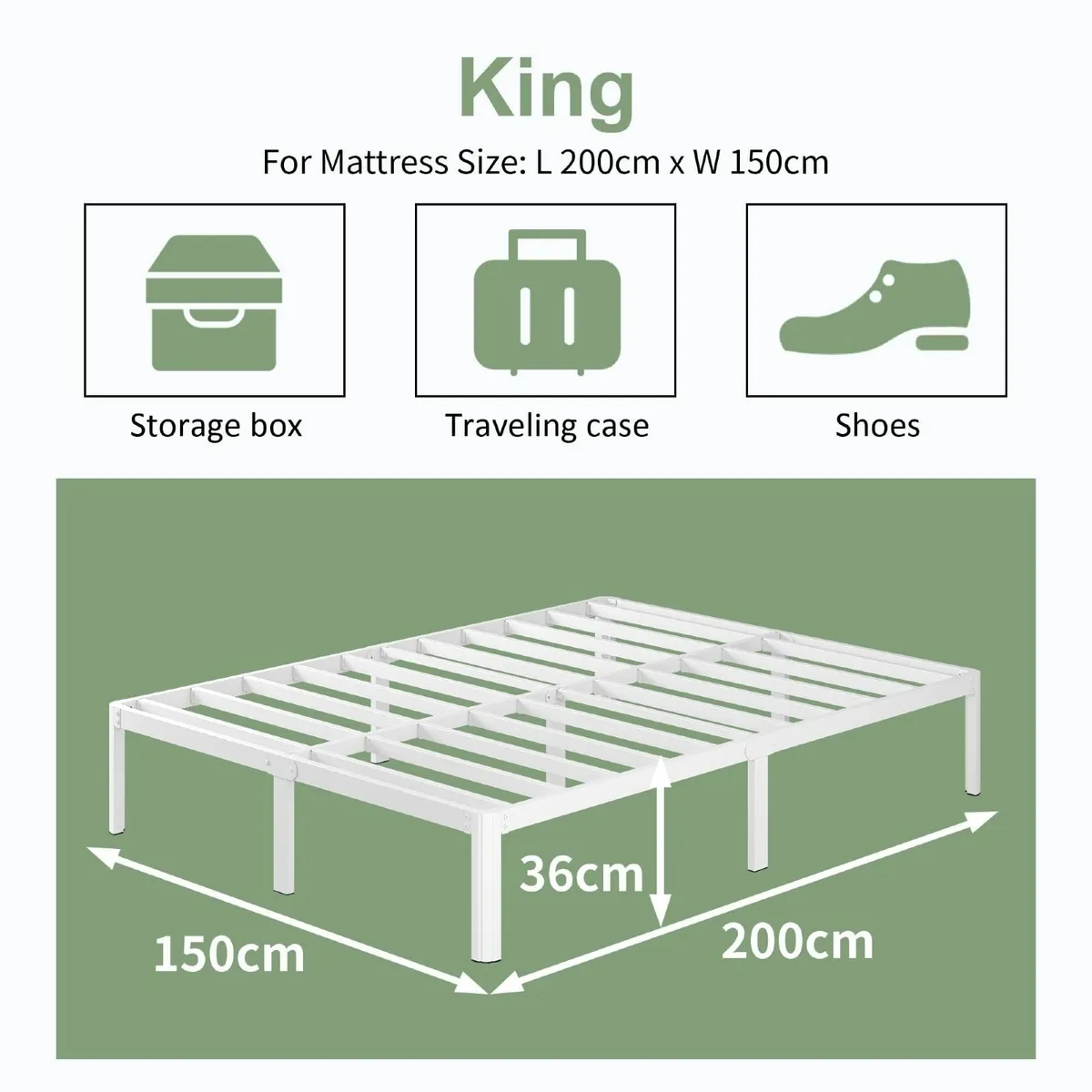 White King Bed Frame 5ft with Rounded Corner Legs - Image 2