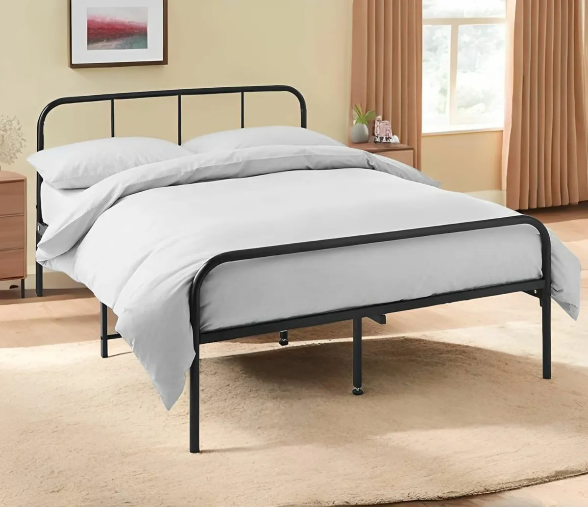House Of Home Extra Strong Black Double Metal Bed - Image 1
