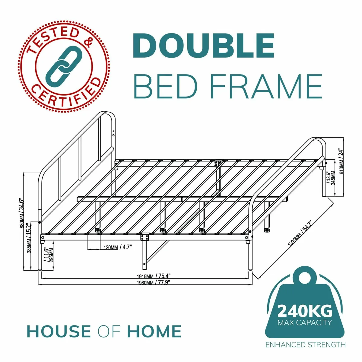 House Of Home Extra Strong Black Double Metal Bed - Image 2