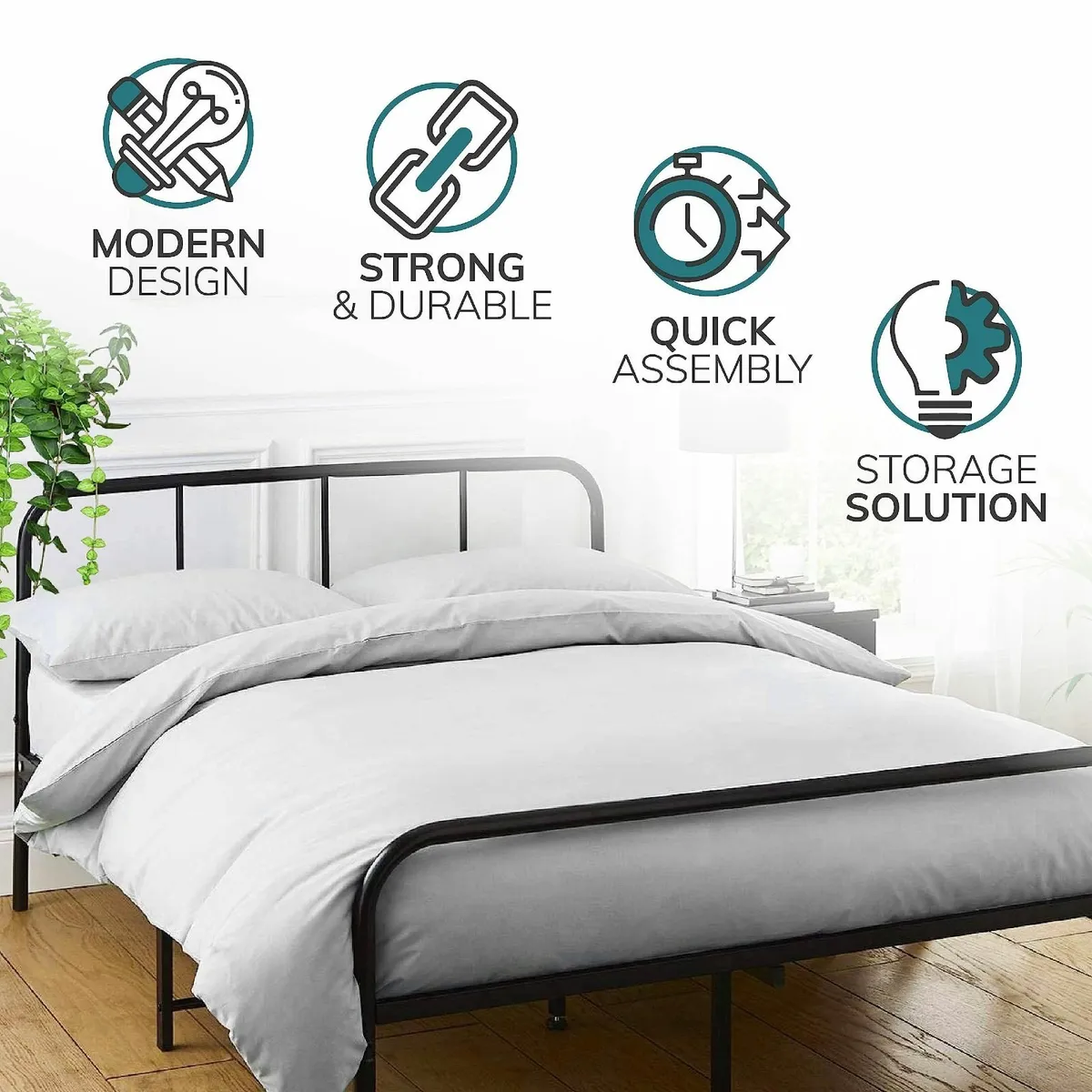 House Of Home Extra Strong Black Double Metal Bed - Image 3