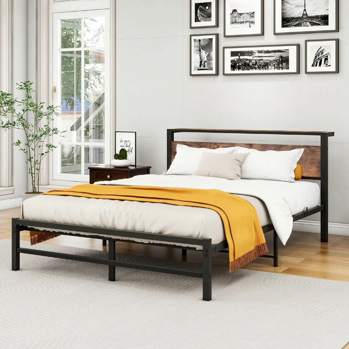 King Size bed frame With Wood Storage Headboard - Image 3