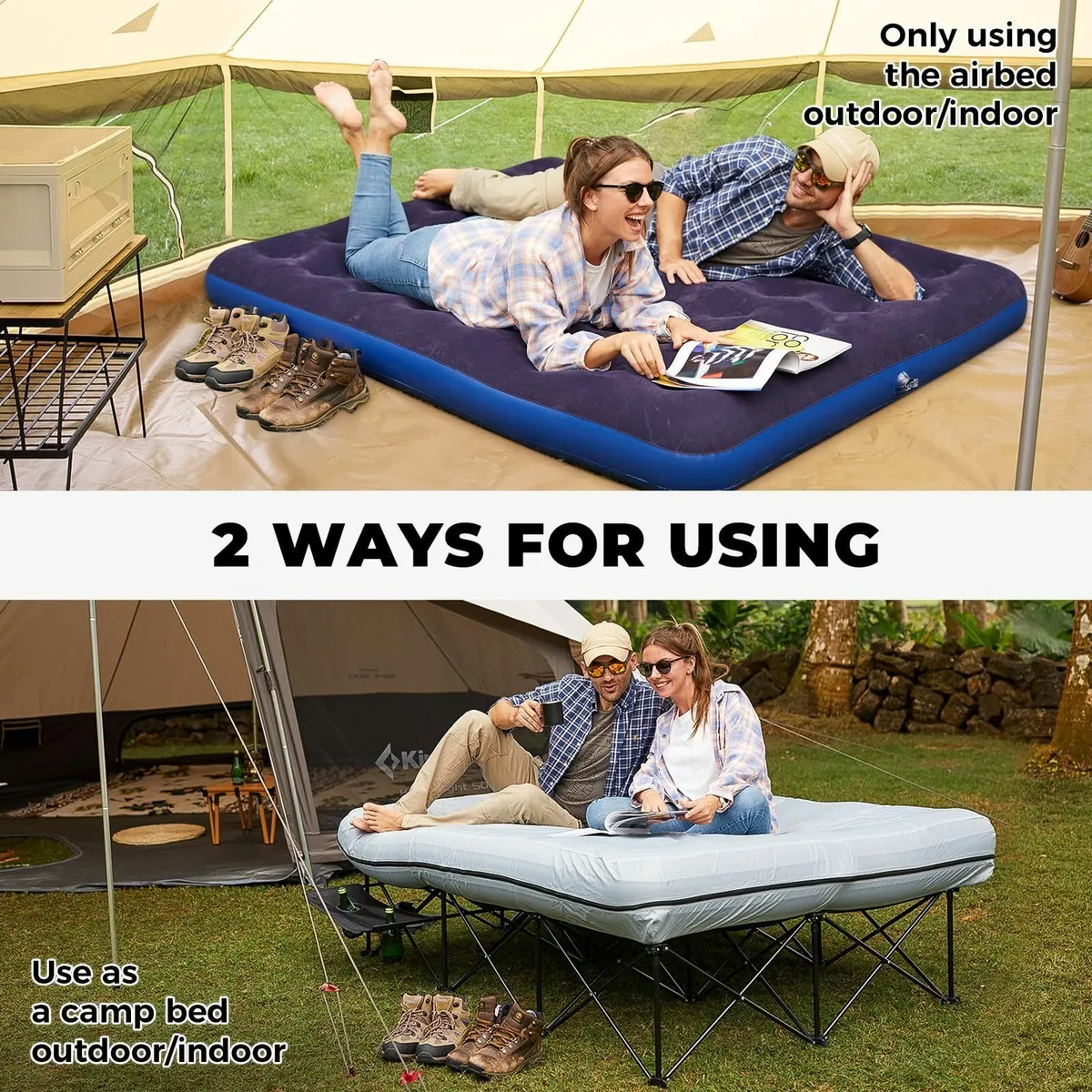 Double Camping Bed with Inflatable Air Mattress - Image 3
